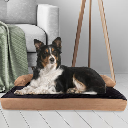 Coussin pour animaux de compagnie beige/noir - Canapé orthopédique 3 couches pour chien avec gel rafraîchissant, mousse à mémoire de forme et coussin cervical