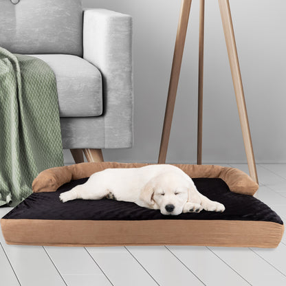 Coussin pour animaux de compagnie beige/noir - Canapé orthopédique 3 couches pour chien avec gel rafraîchissant, mousse à mémoire de forme et coussin cervical