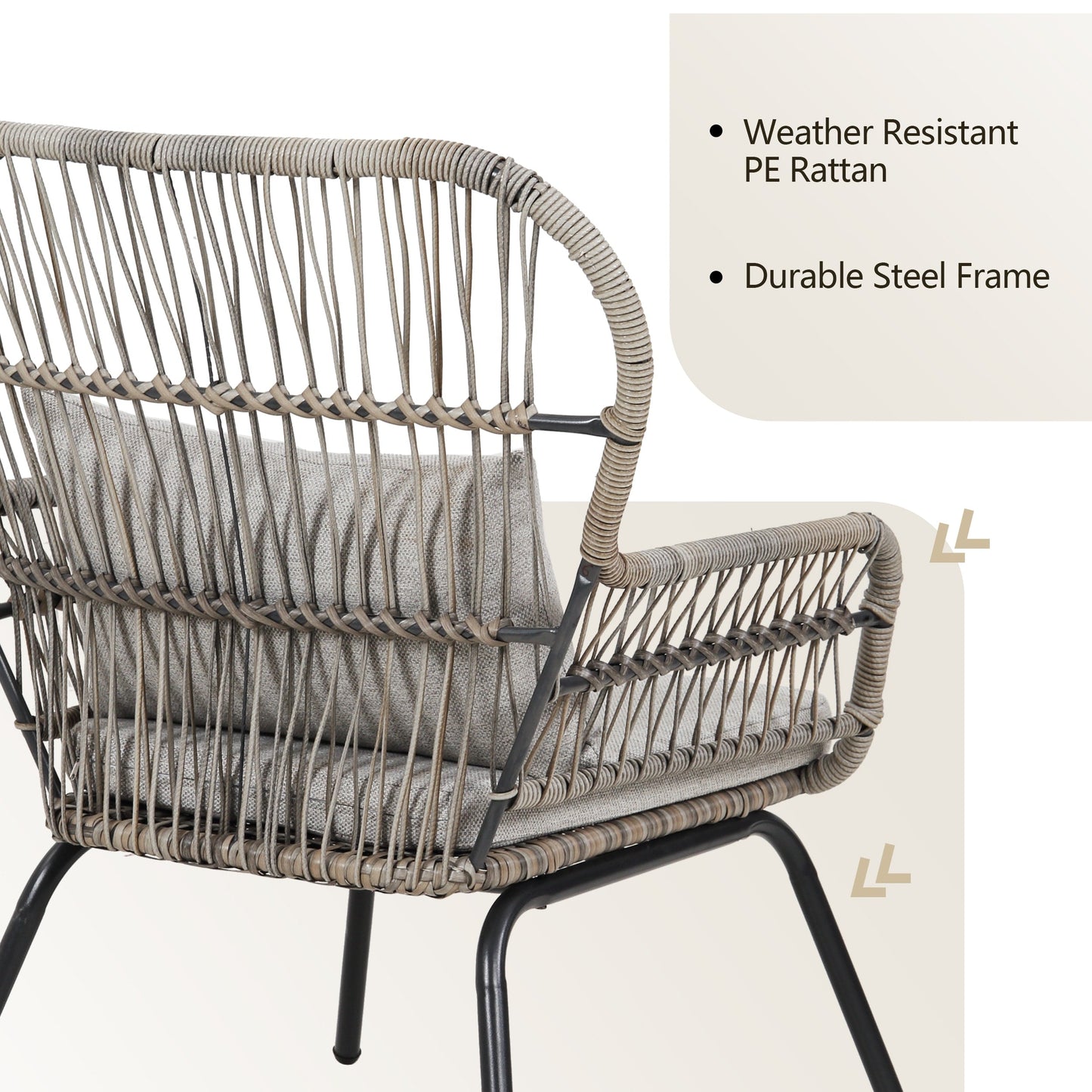 3 Piece Outdoor Wicker Conversation Bistro Set, All-Weather Rattan Furniture Patio Chairs Set with Cushions