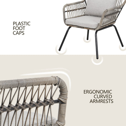 3 Piece Outdoor Wicker Conversation Bistro Set, All-Weather Rattan Furniture Patio Chairs Set with Cushions