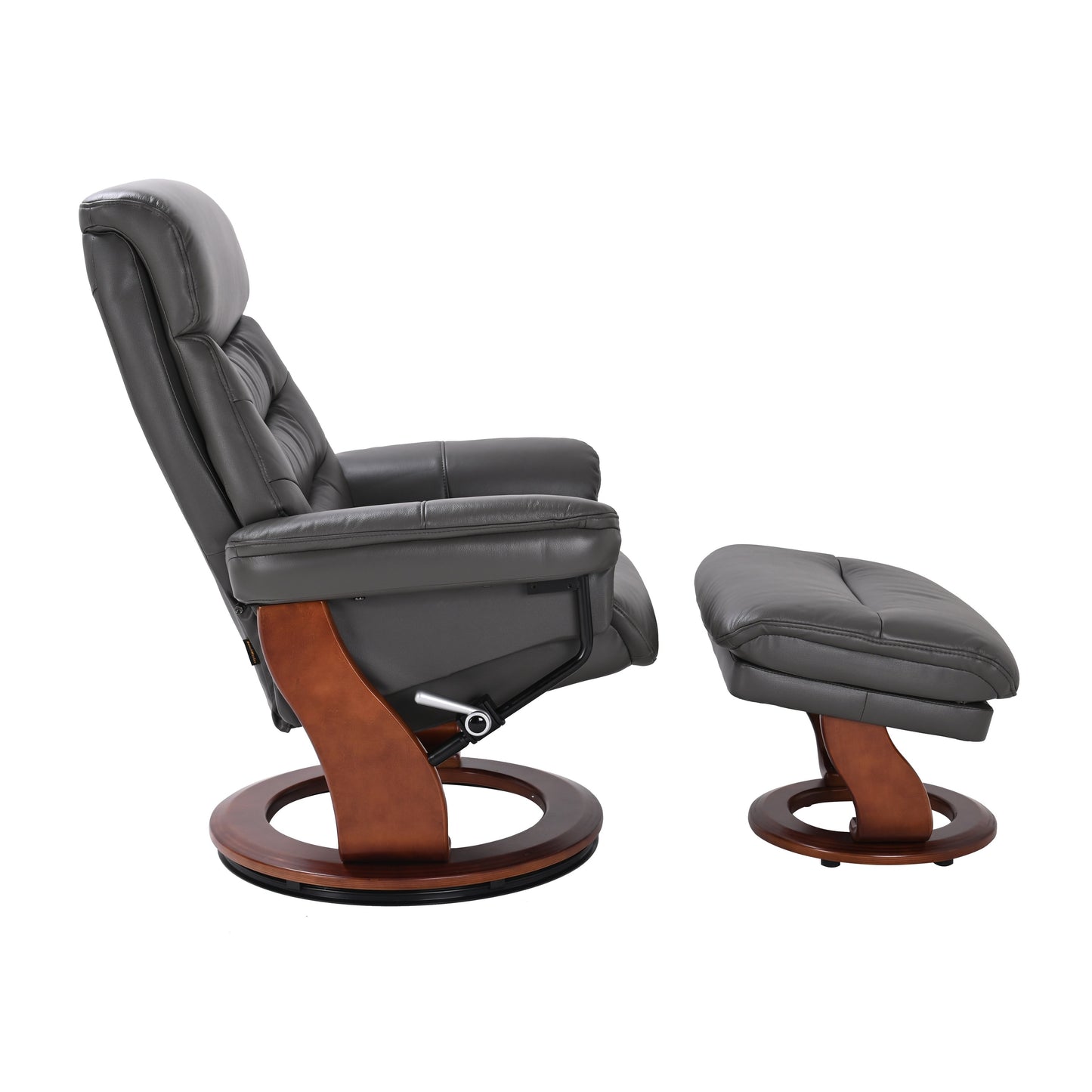 Leather Swivel Recliner with Matching Storage Ottoman