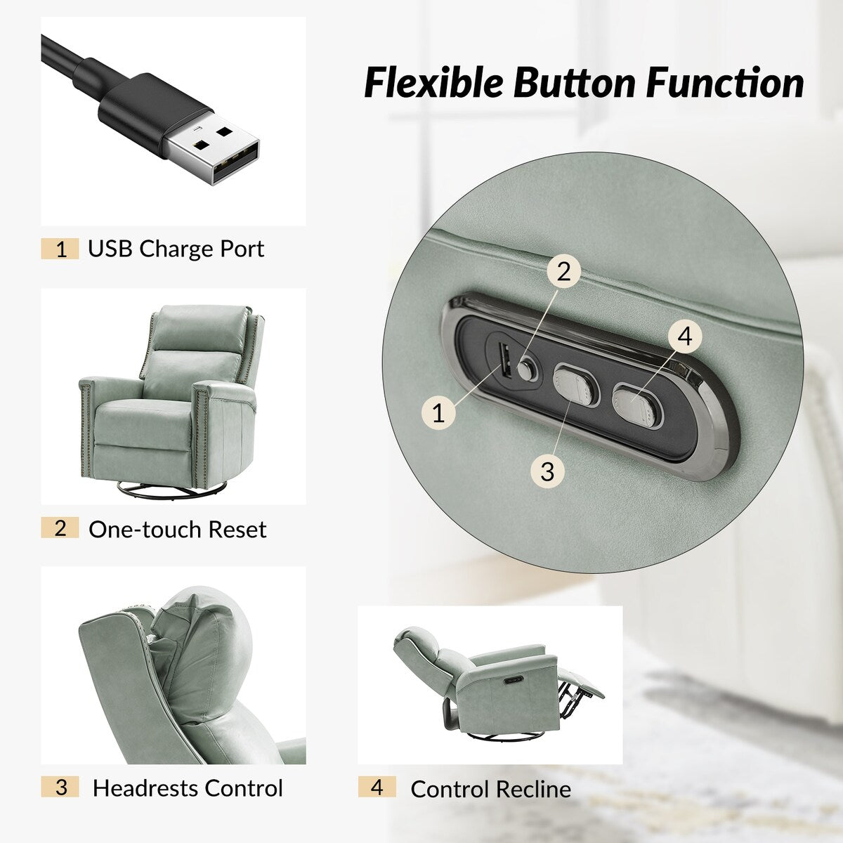 Tobias Traditional Swivel And Rocker Power Recliner Set of 2 by HULALA HOME