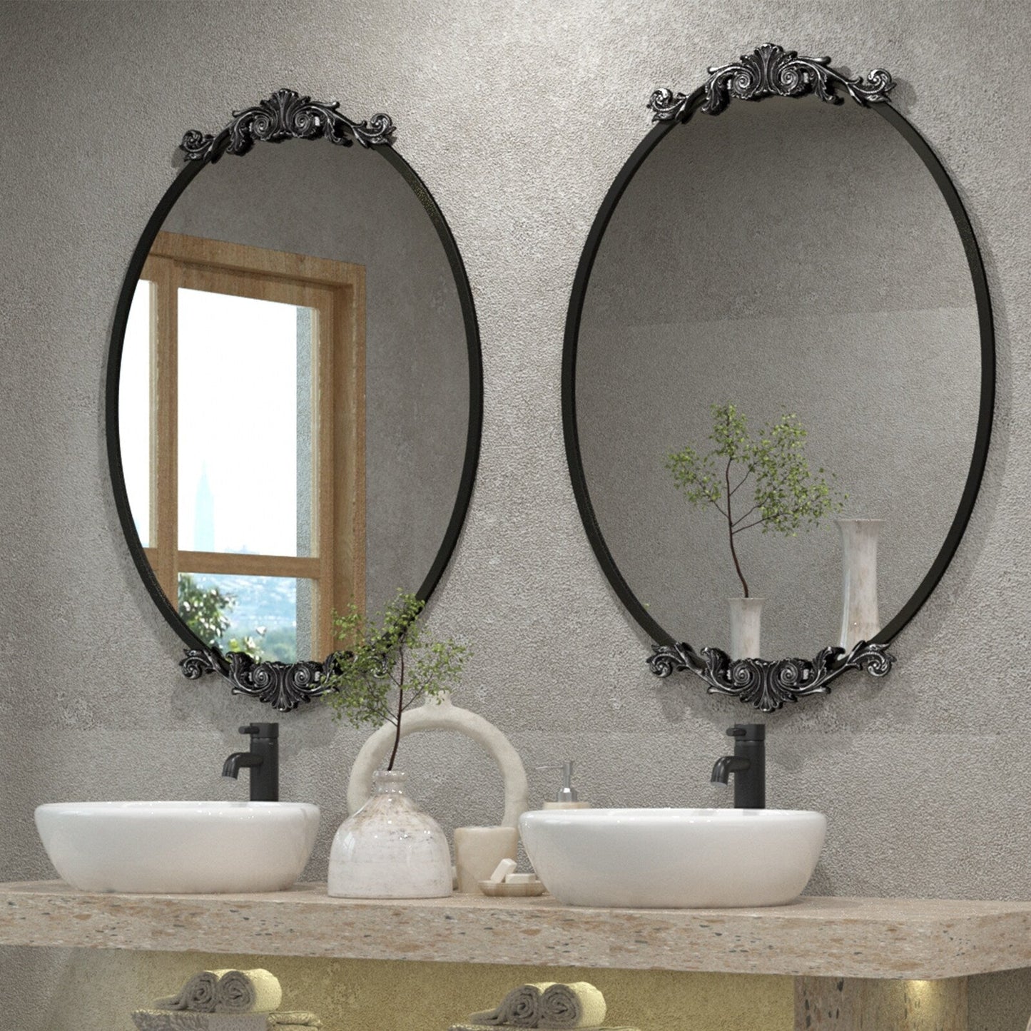 Oval Vintage Ornate Baroque Wall Mirror