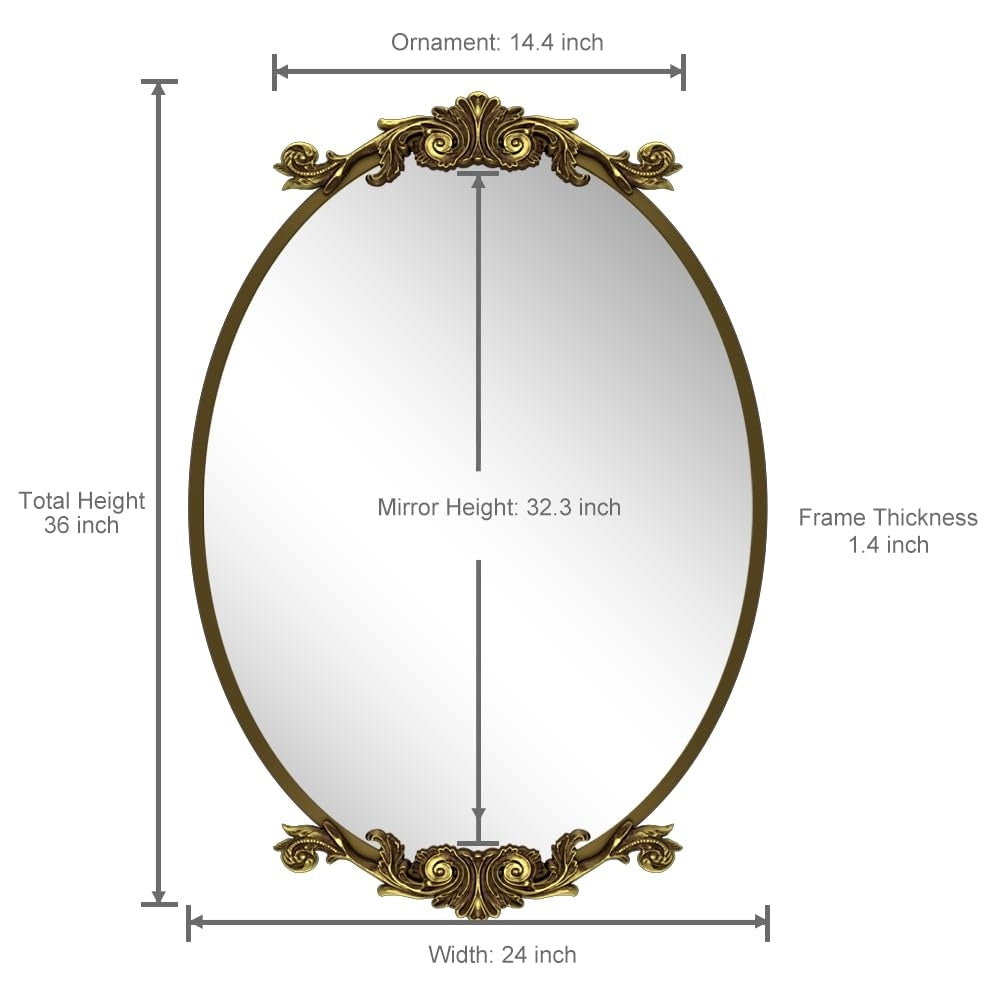 Oval Vintage Ornate Baroque Wall Mirror
