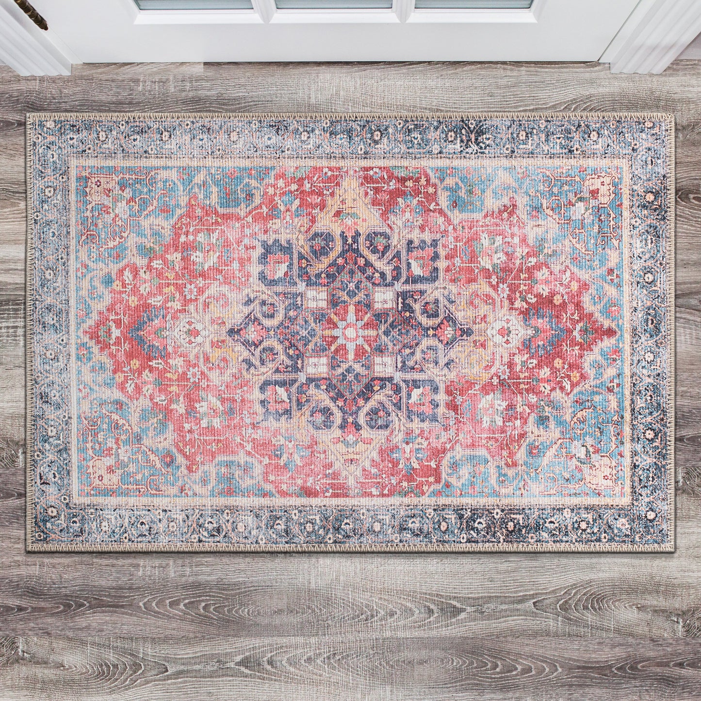 Traditional Distressed Vintage Machine Washbale Multi Area Rug