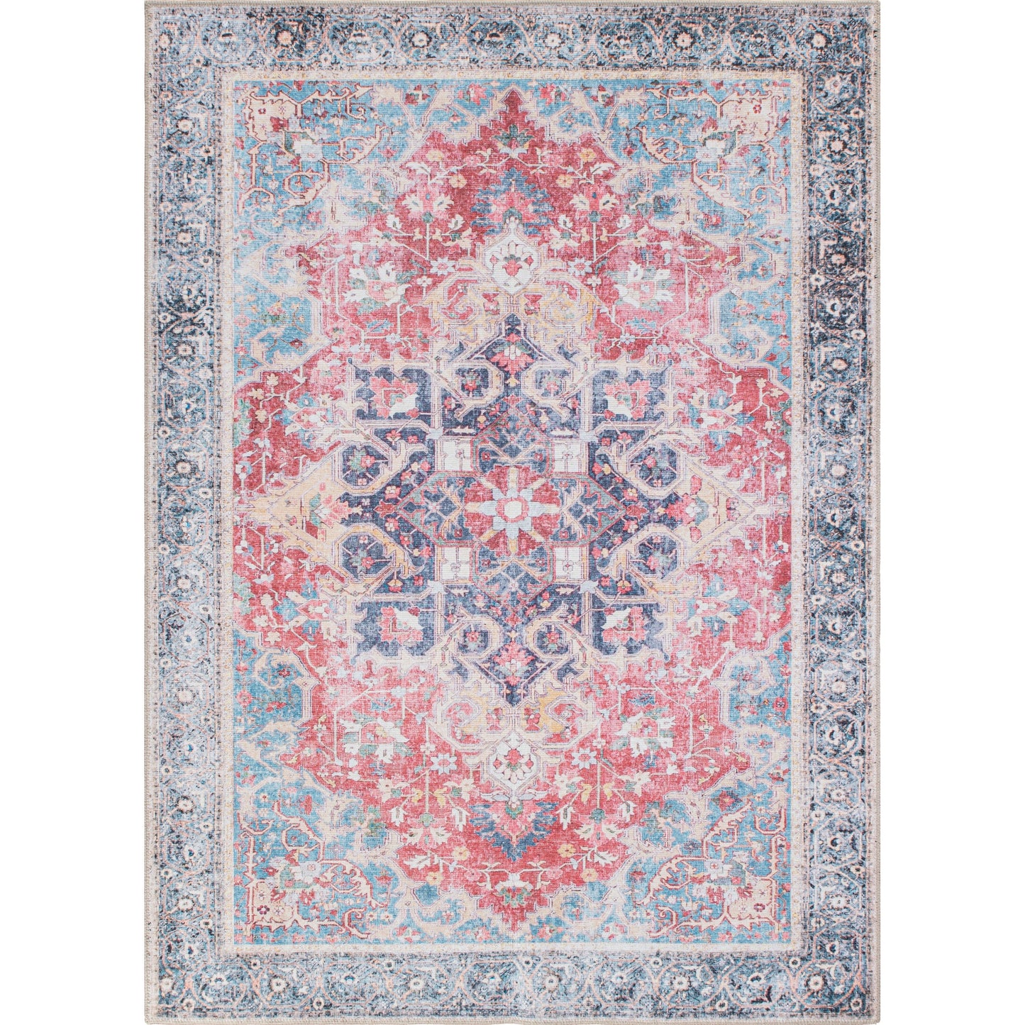 Traditional Distressed Vintage Machine Washbale Multi Area Rug