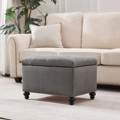 Tufted Storage Ottoman Bench, Rectangular Footstool
