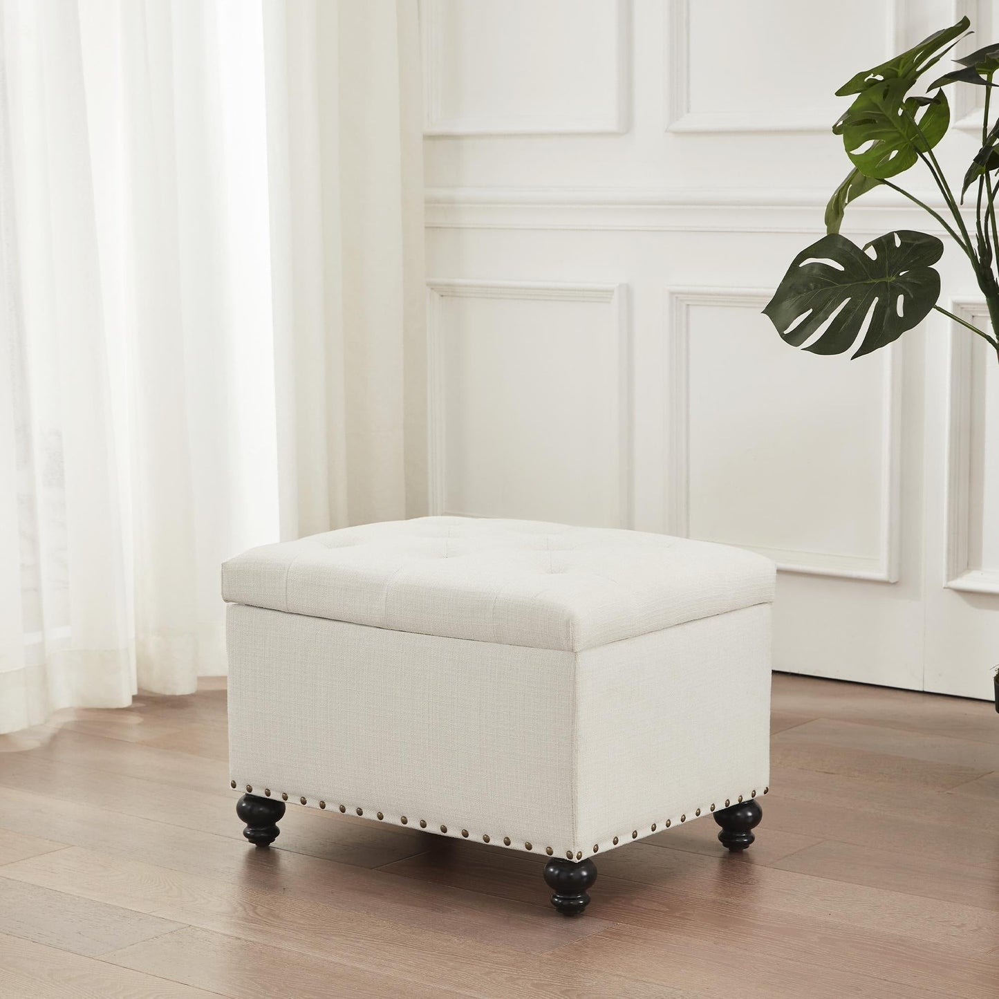 Tufted Storage Ottoman Bench, Rectangular Footstool