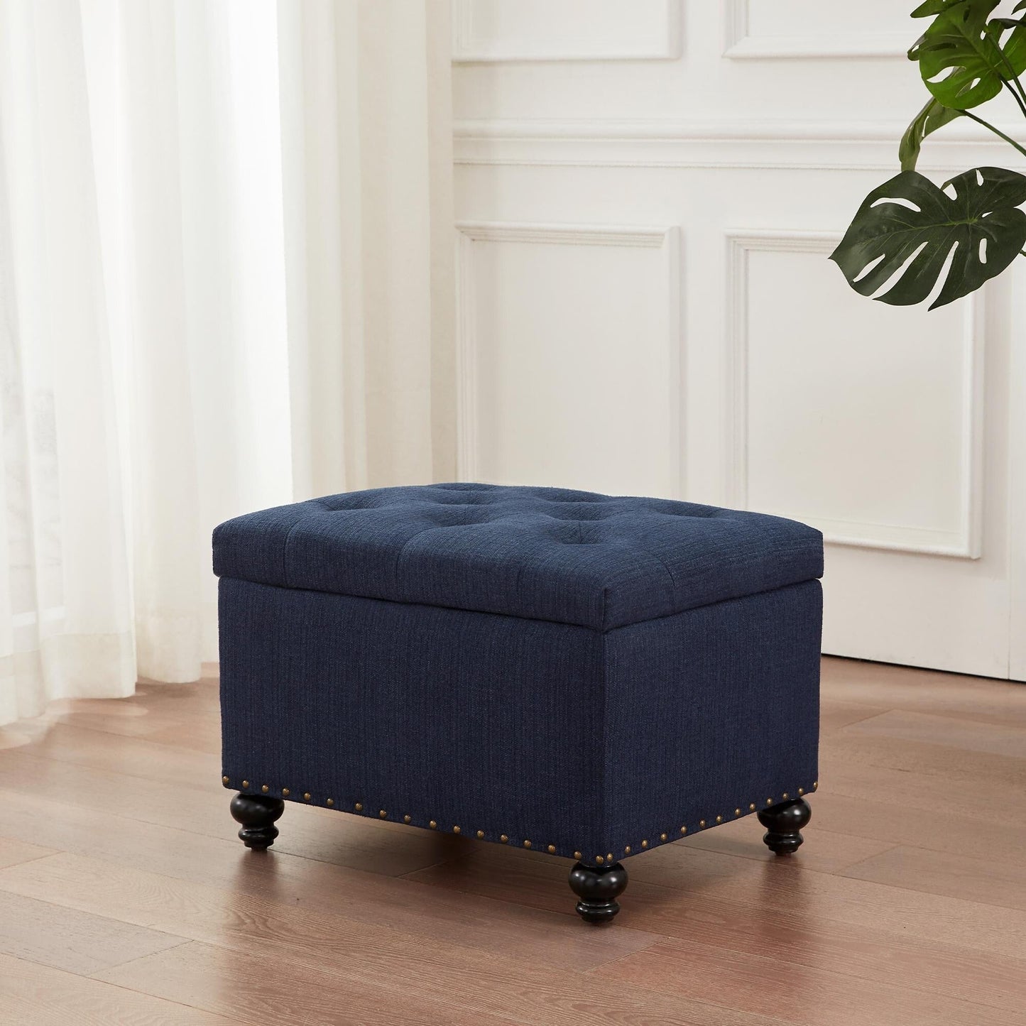 Tufted Storage Ottoman Bench, Rectangular Footstool