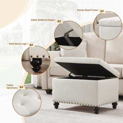Tufted Storage Ottoman Bench, Rectangular Footstool