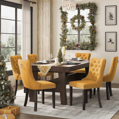 Chaise de salle à manger capitonnée en velours avec pieds en bois massif, lot de 6