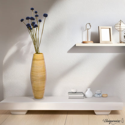 Uniquewise Tall Cylinder Bamboo Floor Vase Decorative Accent for Hotel Lobbies and Spa, Perfect Decor for Living Room or Hallway