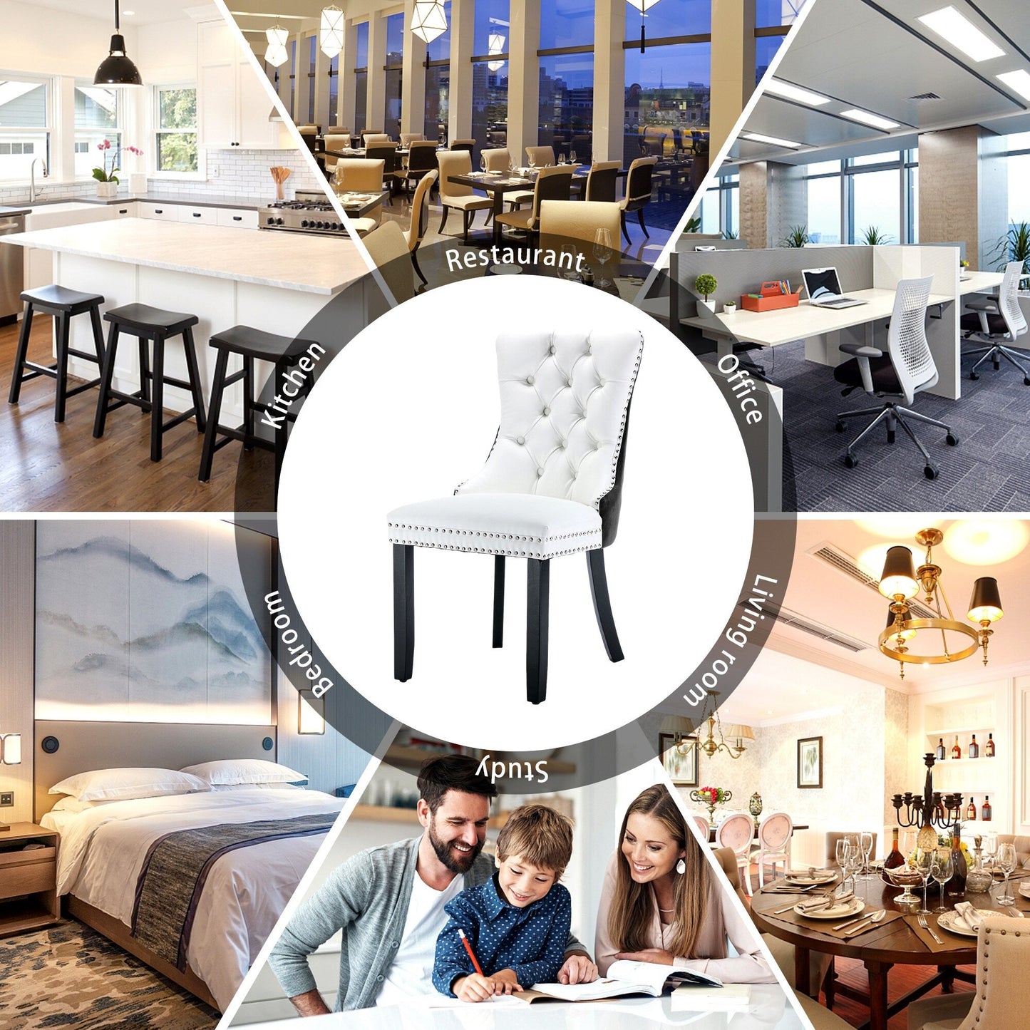 Chaise de salle à manger capitonnée en velours avec pieds en bois massif, lot de 6