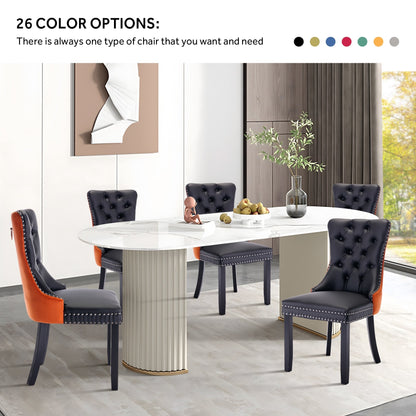 Chaise de salle à manger capitonnée en velours avec pieds en bois massif, lot de 6