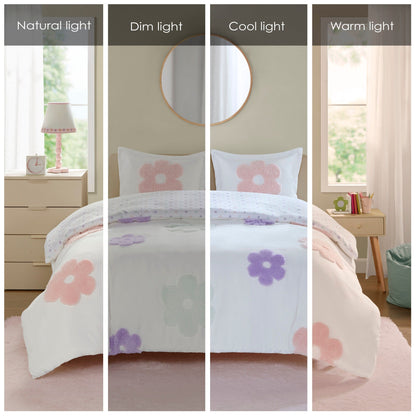 Intelligent Design Kids Madeline Floral Reversible Tufted Chenille Duvet Cover Set