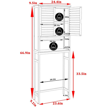 VEIKOUS Bamboo Over The Toilet Storage Cabinet Cupboard Bathroom Organizer with Adjustable Shelf and Double Doors