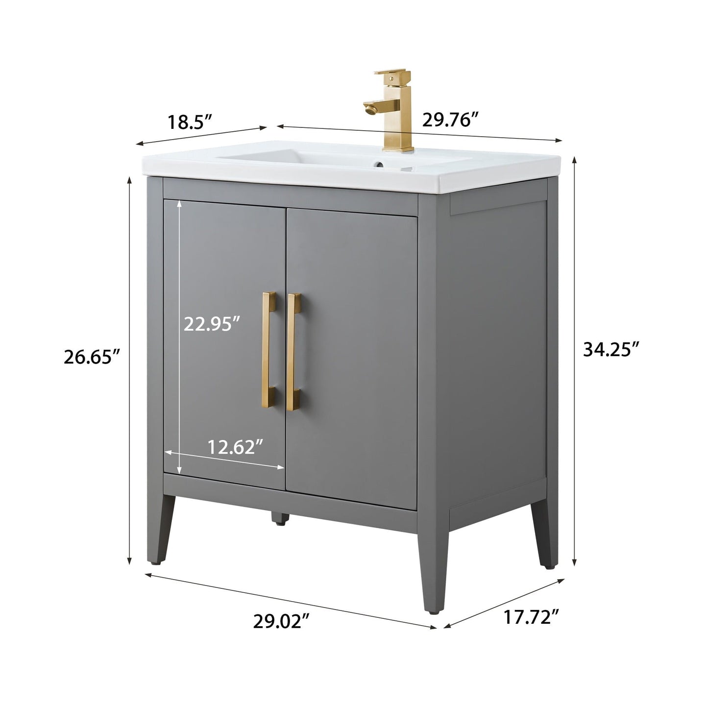 Meuble-lavabo simple Vanity Art 20, 24 ou 30 avec dessus en céramique