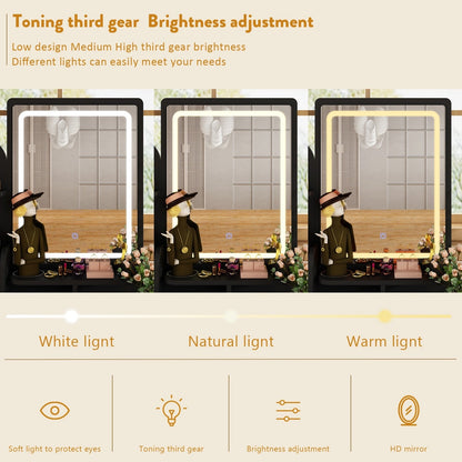 Ensemble de coiffeuse avec miroir et lampe, coiffeuse de maquillage avec tabouret