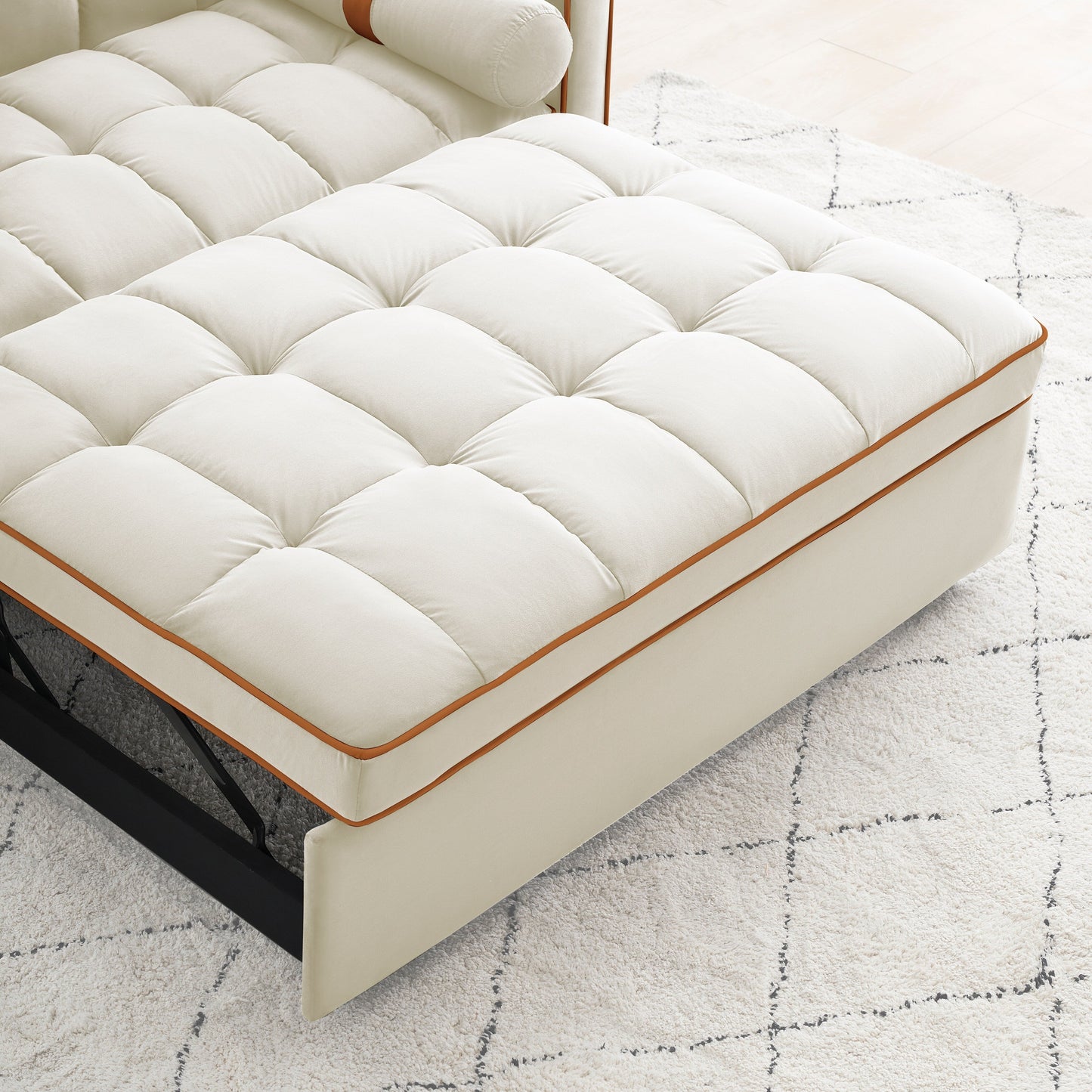 Velvet Convertible 55'' 2-Seater Sleeper Sofa with Pull-Out Bed, Adjustable Recline, Side Pockets, and Phone Holder