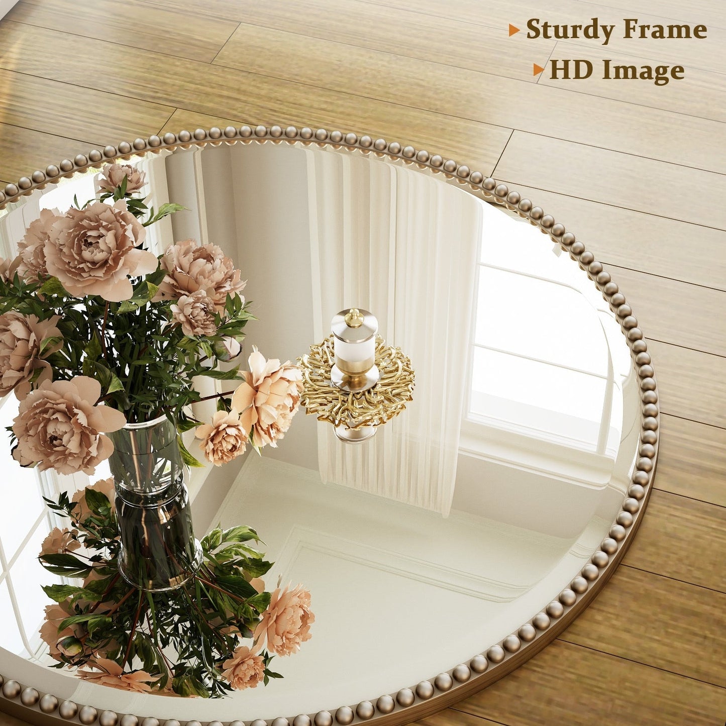 Vintage Round Bathroom Mirror with Beaded Frame