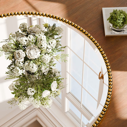 Vintage Round Bathroom Mirror with Beaded Frame