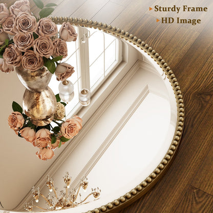 Vintage Round Bathroom Mirror with Beaded Frame