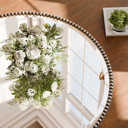 Vintage Round Bathroom Mirror with Beaded Frame