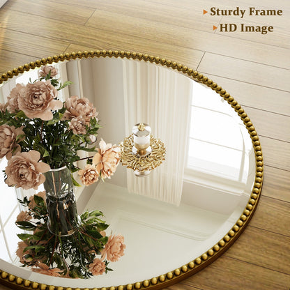 Vintage Round Bathroom Mirror with Beaded Frame