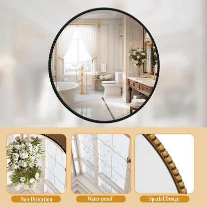 Vintage Round Bathroom Mirror with Beaded Frame