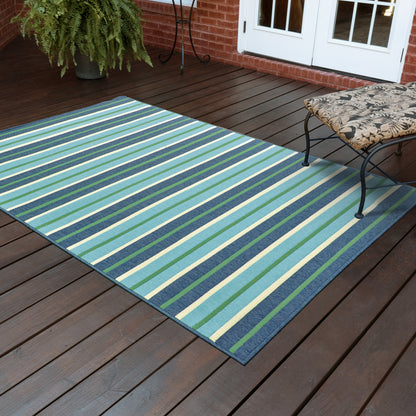 Vista Home Mackinac Blue Stripes Indoor/Outdoor Rug.