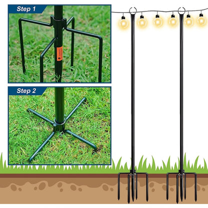 WaLensee 9.4 FT String Light Poles with Hook for Hanging String Lights for Garden Party Patio Christmas Wedding