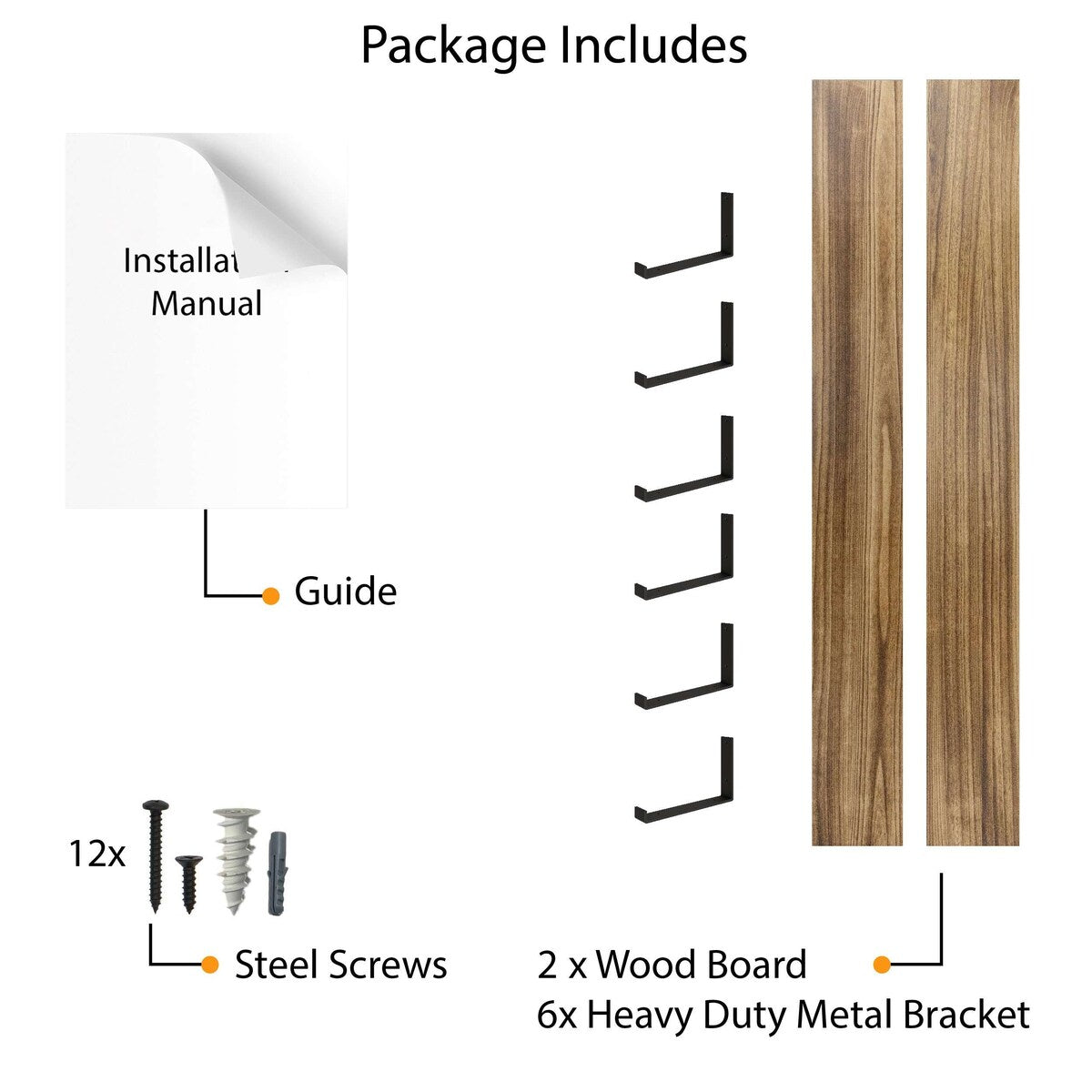 Étagères murales Forte 72 po, 2 pièces, bois brûlé