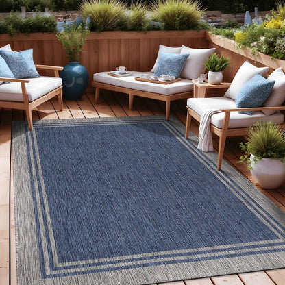 Washable Bordered Indoor Outdoor Rug for Patio, Deck, Porch