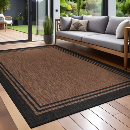 Washable Bordered Indoor Outdoor Rug for Patio, Deck, Porch