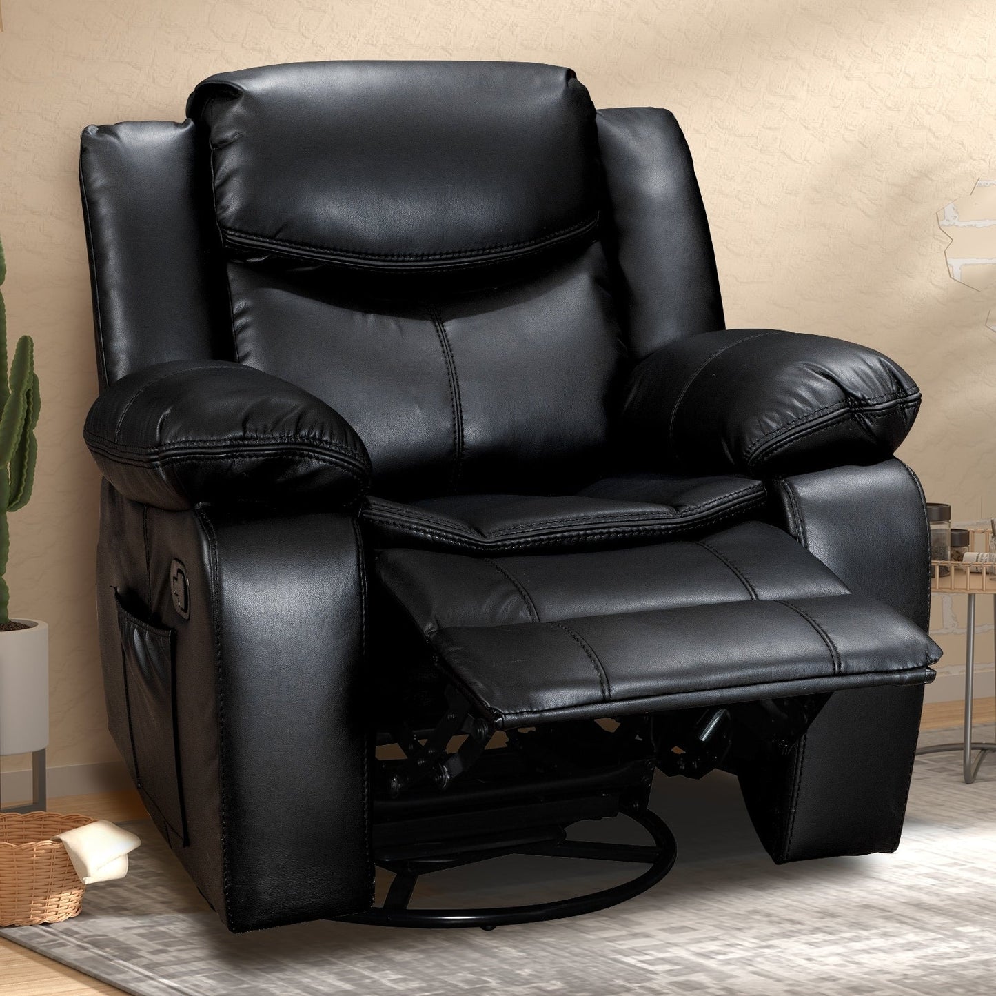 Fauteuil inclinable chauffant et massant en cuir durable à siège large