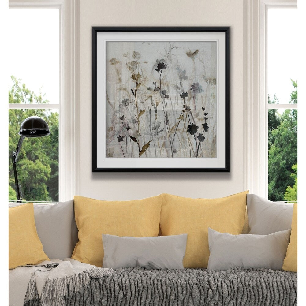 Wildflower Mist I -Custom Framed Print - blue, white, grey, yellow, green, silver, gold