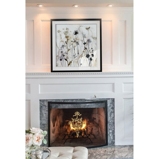 Wildflower Mist I -Custom Framed Print - blue, white, grey, yellow, green, silver, gold