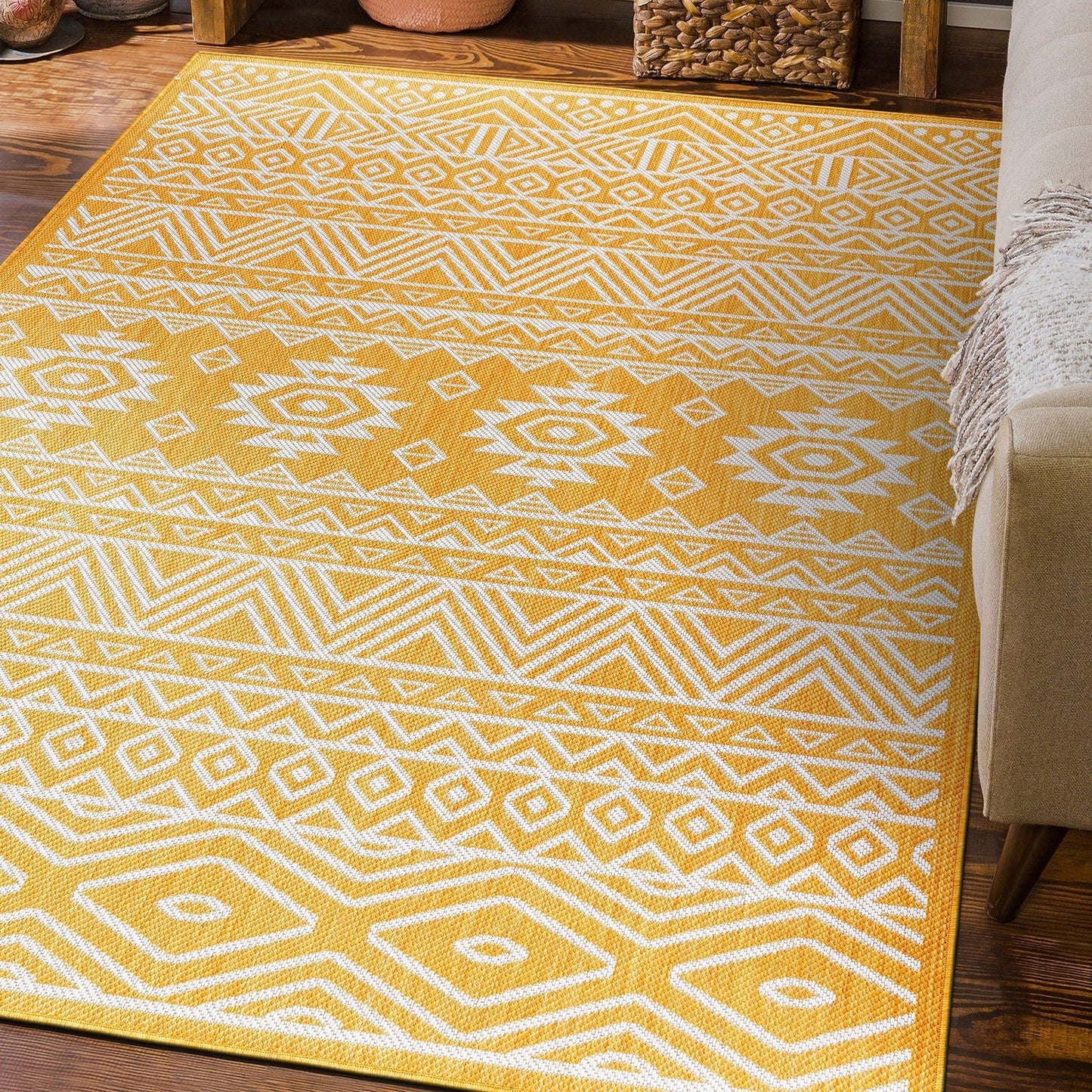 World Rug Gallery Distressed Geometric Bohemian Textured Flat Weave Indoor/Outdoor Area Rug