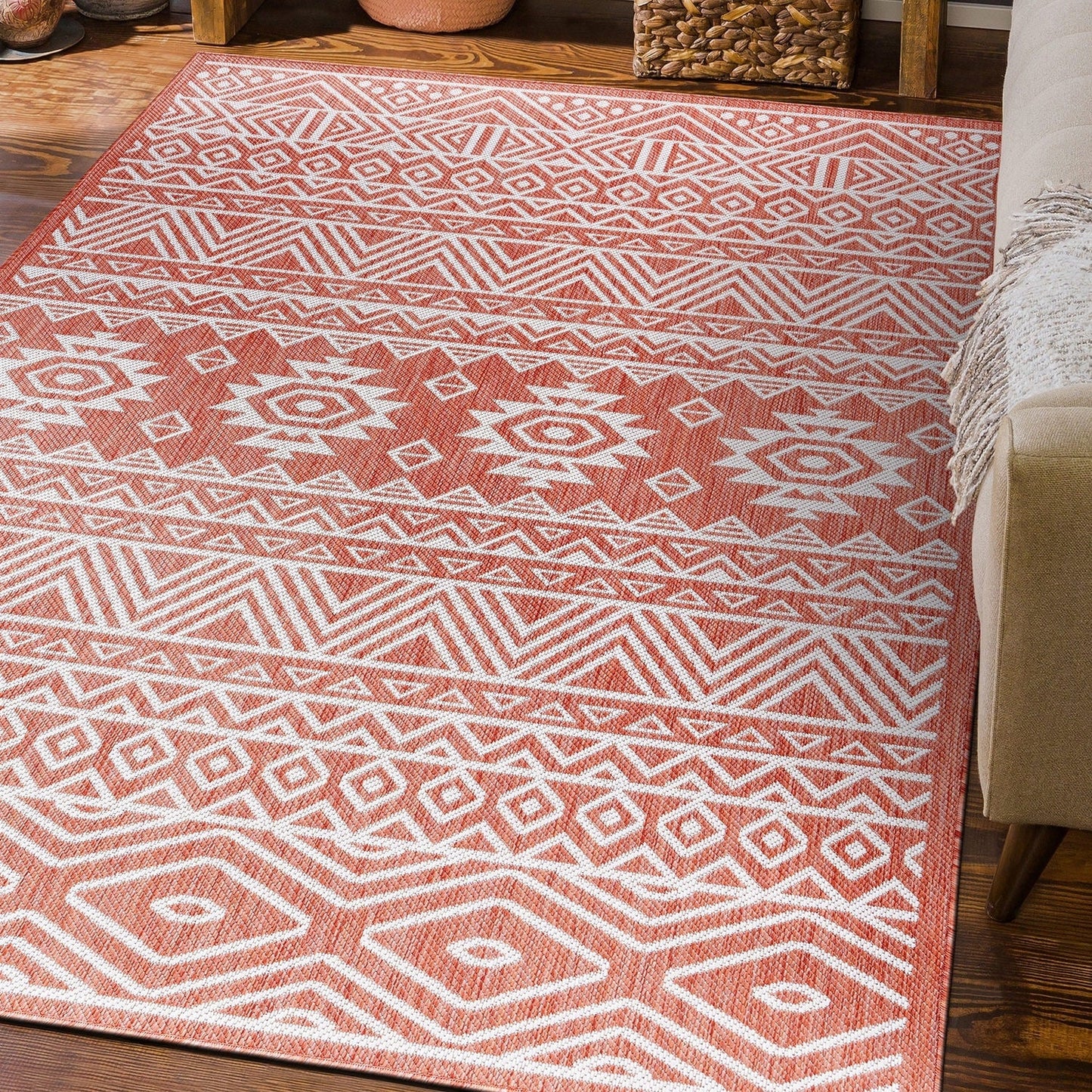 World Rug Gallery Distressed Geometric Bohemian Textured Flat Weave Indoor/Outdoor Area Rug