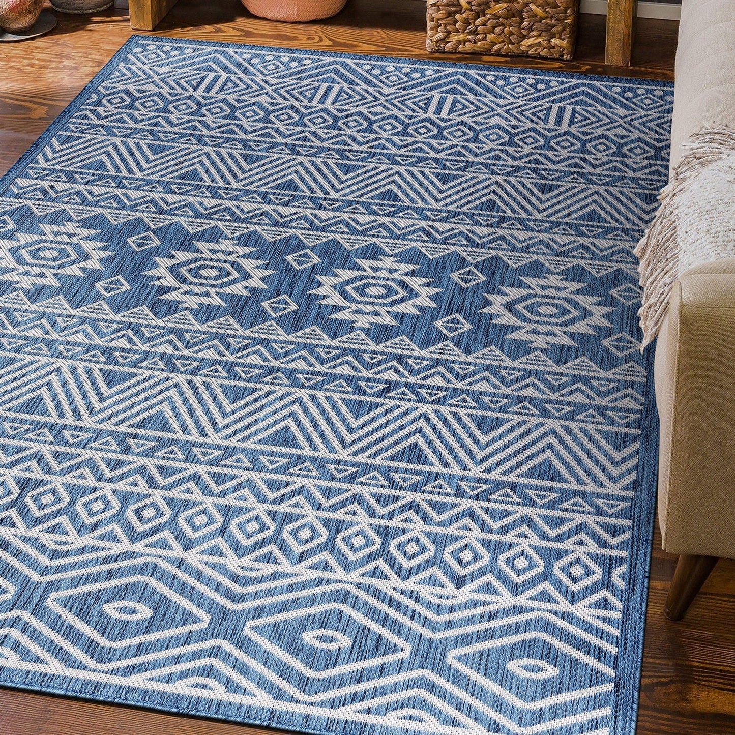 World Rug Gallery Distressed Geometric Bohemian Textured Flat Weave Indoor/Outdoor Area Rug
