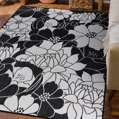 World Rug Gallery Modern Floral Flowers Textured Flat Weave Indoor/Outdoor Area Rug