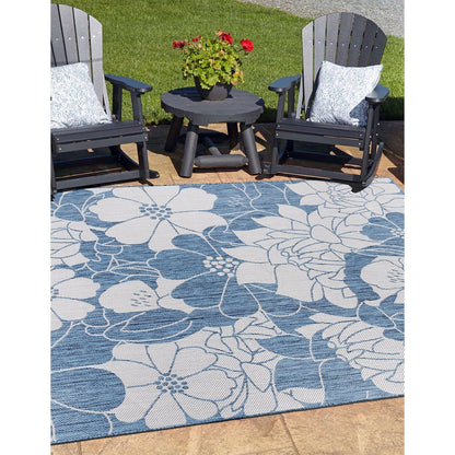 World Rug Gallery Modern Floral Flowers Textured Flat Weave Indoor/Outdoor Area Rug