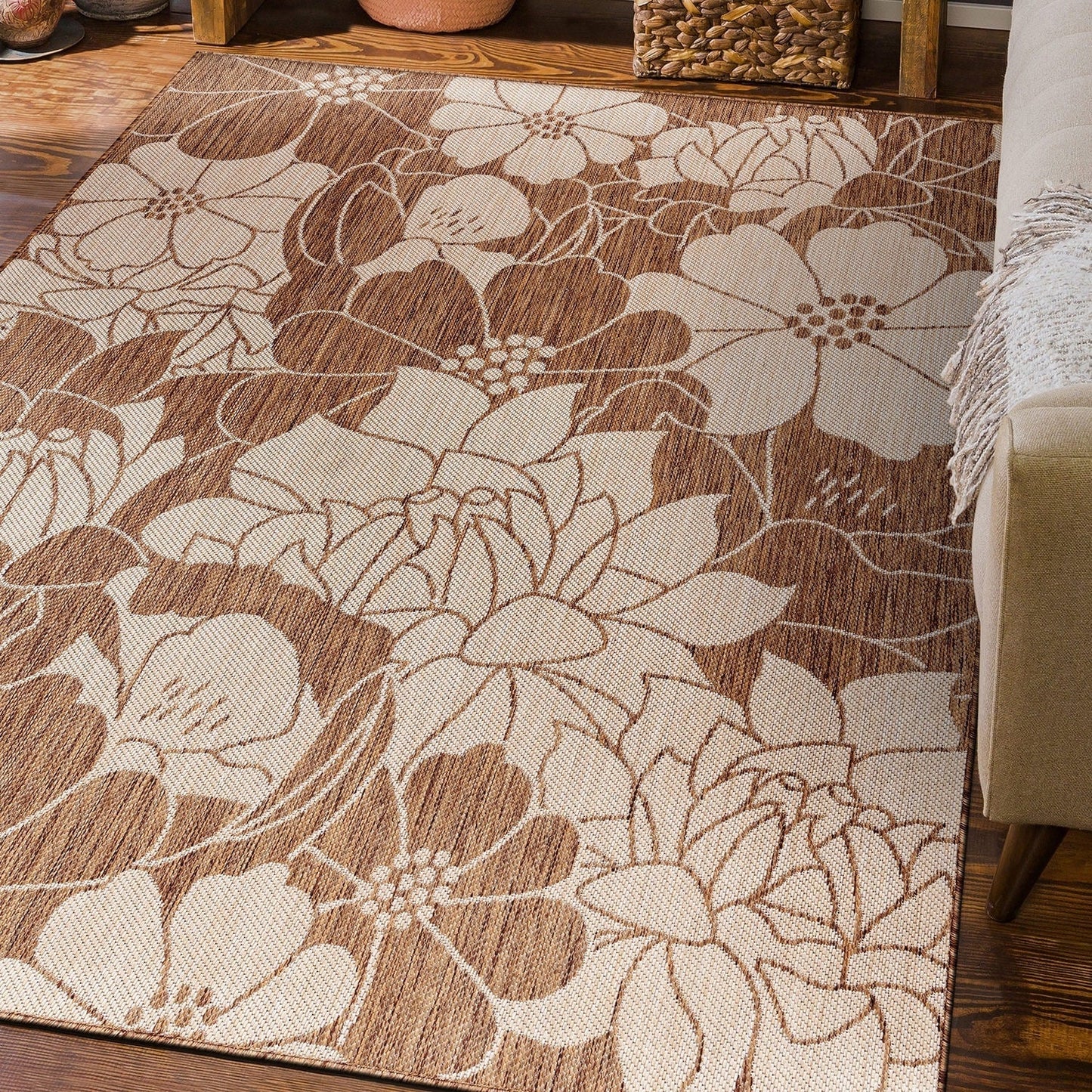 World Rug Gallery Modern Floral Flowers Textured Flat Weave Indoor/Outdoor Area Rug