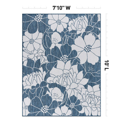 World Rug Gallery Modern Floral Flowers Textured Flat Weave Indoor/Outdoor Area Rug