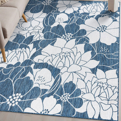 World Rug Gallery Modern Floral Flowers Textured Flat Weave Indoor/Outdoor Area Rug