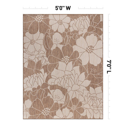 World Rug Gallery Modern Floral Flowers Textured Flat Weave Indoor/Outdoor Area Rug