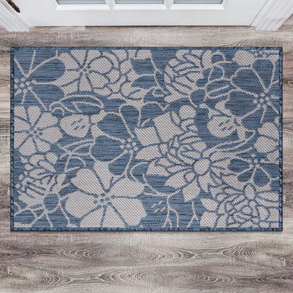 World Rug Gallery Modern Floral Flowers Textured Flat Weave Indoor/Outdoor Area Rug