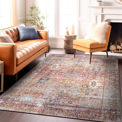 World Rug Gallery Transitional Distressed Machine Washable Non Slip Area Rug