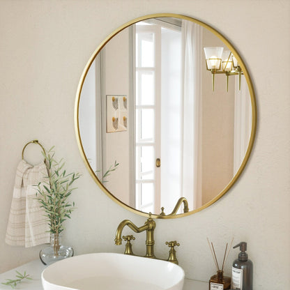 YVANLA Wall Mounted Bathroom Round Mirror with Metal Frame