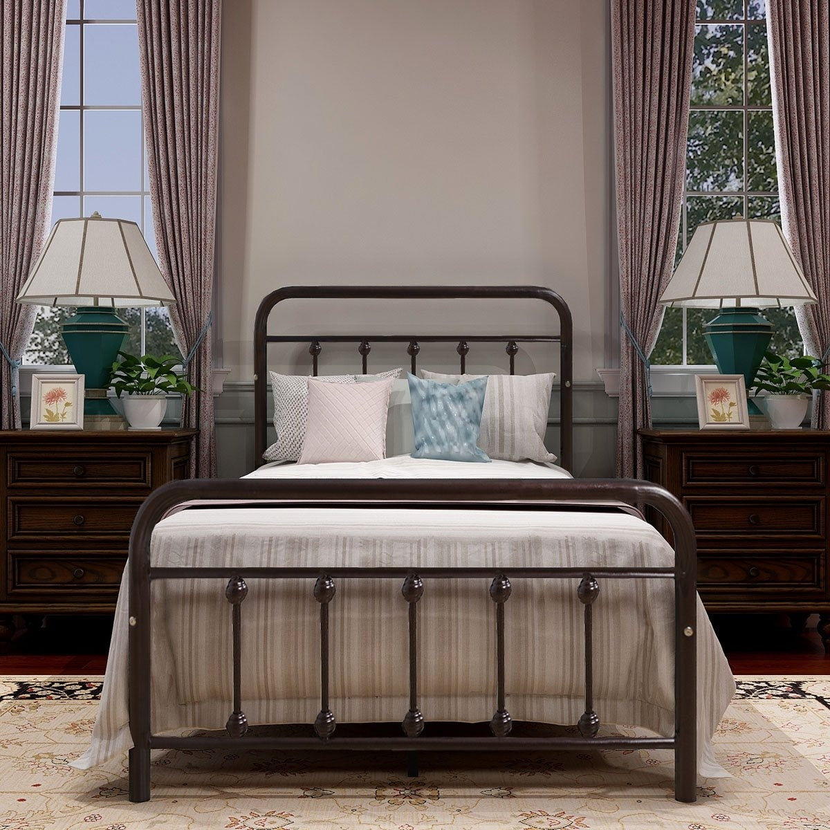 Cadre de lit plateforme en métal vintage simple Alazyhome, montage facile